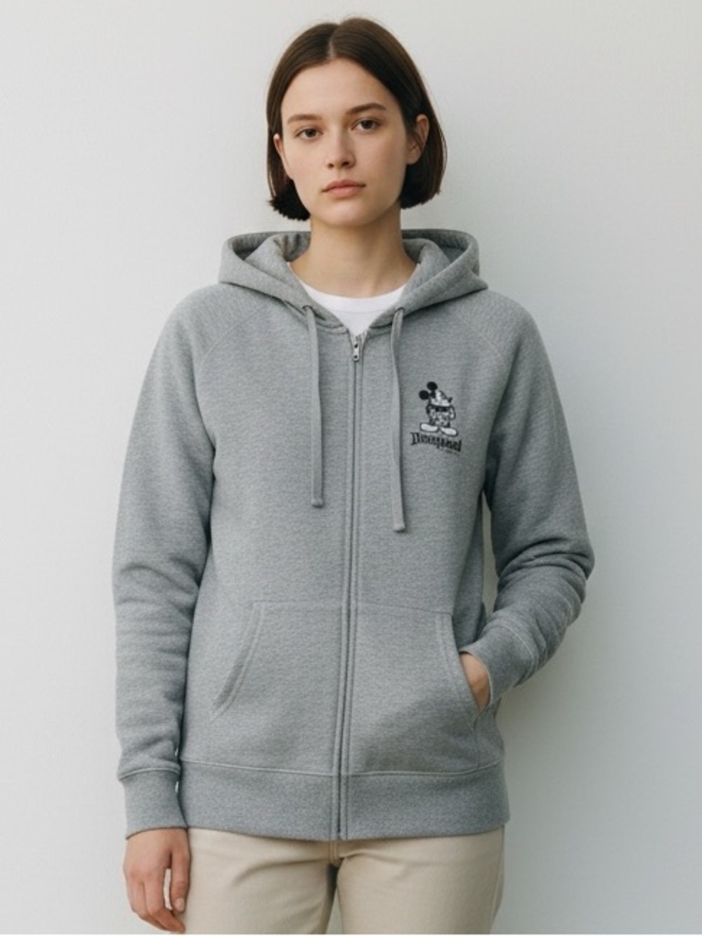 Disney Parks Light Gray Zip Hoodie with Castle Logo L